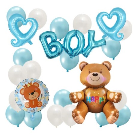 Set baloane aniversare cu ursulet 3D 93 cm, 25 de piese