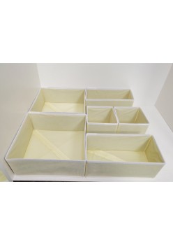 Organizator sertar pentru lenjerie intima, tip cutie cu partitii, set 3 in 1, 6 piese, bej cu margini albe