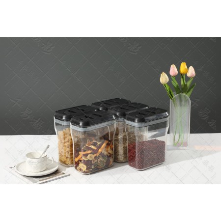 Cutie de Depozitare Alimente, Flippy, tip Container, 2000mL, Recipiente pentru Cereale in Bucatarie,  Transparente cu Capac Negru