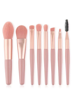 Mini set portabil 8 pensule de machiaj cu husa roz, Flippy