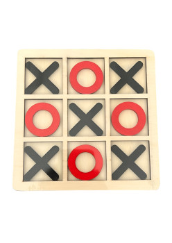 Jucarie Montessori Tic Tac Toe, Flippy, Educativa, Interactiva, din lemn, X si O, 9 Piese, 14.3x14.3 cm, Negru Rosu