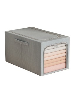 Cutie de Depozitare, Flippy, 49L, din In si Bumbac, Pliabila, Cadru din Otel, 47 x 35 x 30 cm, Albastru Fumuriu