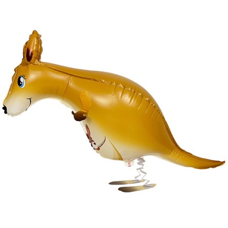 Balon din Folie Metalizata, Flippy, Figurina Animata, Model Cangur, 102x34 cm, Ambalaj Individual, Pai Inclus, Umflare cu Aer sau Heliu, Maro