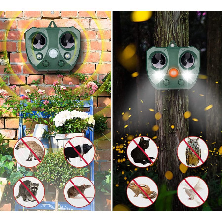 Aparat Solar LED cu Ultrasunete, Anti Animale Mari și Mici, Anti Rozătoare și Insecte, Lumini Roșii/Albe, IPX Rezistent, 15x14x24 cm, Verde