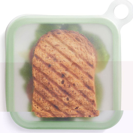 Caserolă Compactă pentru Sandwich, Reutilizabilă, din Silicon cu Capac Etanș, Ușor de Transportat și Curățat, Verde