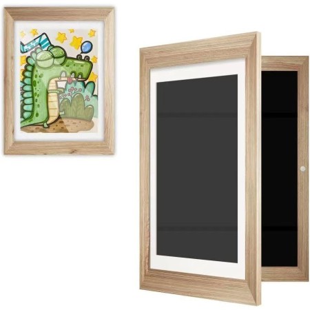 Rama Foto Flippy, din Plastic, cu Spatiu Pentru Depozitare, Pentru Desene si Picturi A4, Sticla Securizata, Maro