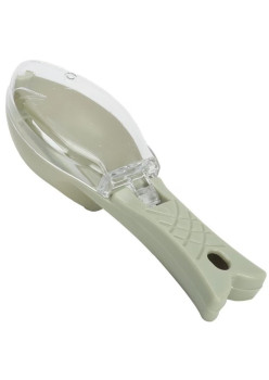 Curatator Manual Solzi de Peste, Flippy, Forma Peste , Recipient cu Capcac pentru Solzi, Plastic, Verde deschis, 16x6 cm