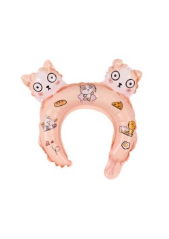 Balon din Folie Metalizata, Flippy, Tip Coronita cu Urechi, Model Hello Kitty, Ambalaj Individual, Pai Inclus, Umflare cu Aer sau Heliu, 30 x 29 cm, Rose