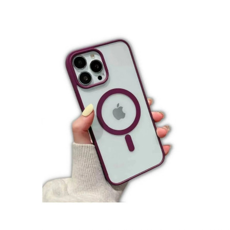 Husa MagSafe pentru Apple iPhone 13, Full Cover, Frosted Acrylic Color Big Hole, Magnetica, Incarcare Wireless, Flippy, Mov