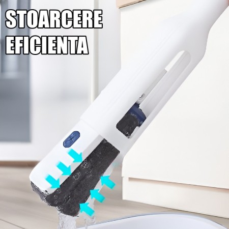 Set Mop cu Galeata Pliabila si Stoarcere Usoara – Gri, 32 cm, Maner Telescopic 140 cm, Sistem cu Roti si Mecanism dublu