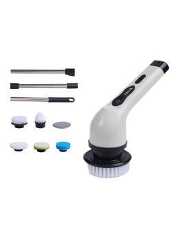 Perie Electrica de Curatare, Flippy, pentru Gresie, Baie, Bucatarie, 25x20x9.5 cm, cu 6 Capete, Maner Extensibil Detasabil 84-127cm, Incarcare USB-Type C, Rotire 360 de Grade, 3000 mAh, Culoare: Alb
