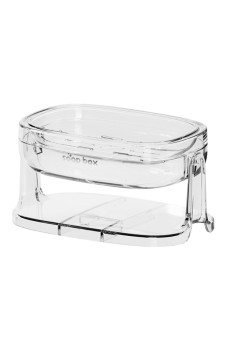 Savoniera cu Suport 2 in 1, Flippy, Pentru Perete sau Blat, PET, Scurgere Optima, Argintiu Transparent