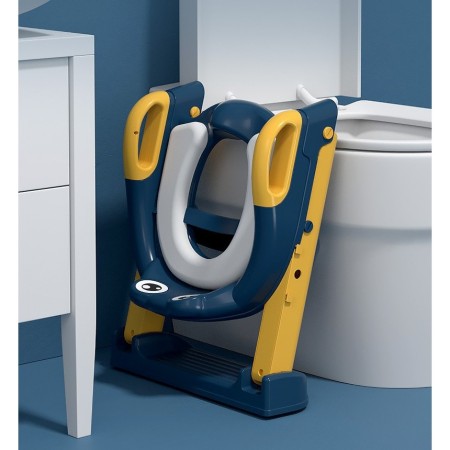Reductor WC cu Scaunel Inaltator Copii 1-7 Ani, 2 Trepte Reglabile, Colac Moale, Pliabil, cu Spatar si Manere, Albastru-Portocaliu