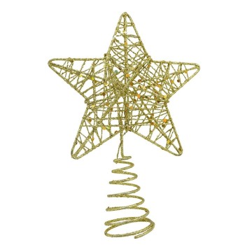Varf decorativ de brad, Auriu, in forma de Stea, design cu paiete, din Plastic/Metal, 13 cm x 18 cm, diametru 4 cm, Interior/Exterior, Flippy