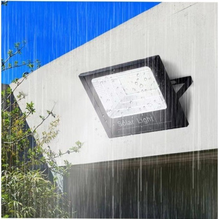 Proiector LED/Lampa solara de exterior Flippy, 20 cm x 25 cm, Rezistent la Apa IP67, cu Panou Solar, 220 LED SMD, 100W, Senzor de lumina, Timer, cu Telecomanda, 2 moduri de iluminat, kit montaj inclus, Lumina Rece