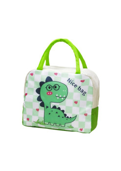 Geanta Termoizolanta pentru Copii, Flippy, 23x13x19 cm, Model Imprimeu Dinozaur, din Folie de Aluminiu si Panza Oxford, Verde