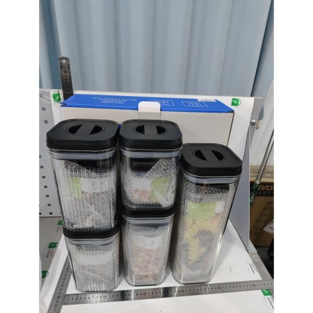 Cutii de Depozitare Alimente, Flippy, Set din 10 Cutii de tip Container, Recipiente pentru Cereale in Bucatarie,  Transparente cu Capac Negru