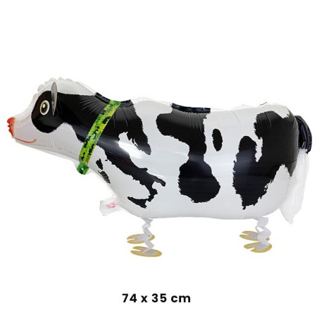 Balon din Folie Metalizata, Flippy, Figurina Animata, Model Vacuta, 74x35 cm, Ambalaj Individual, Pai Inclus, Umflare cu Aer sau Heliu, Alb-Negru