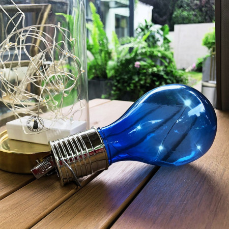 Lampa Solara LED Decorativa sub forma de Bulb, pentru exterior, suspendata, IP65, Ultron Albastru, Flippy