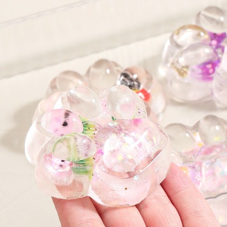 Jucarie Antistres Squishy, Flippy, Labuta de Pisica Pufoasa, cu Revenire Lenta, 7 x 6.5 cm, Model Ciuperca, Multicolor