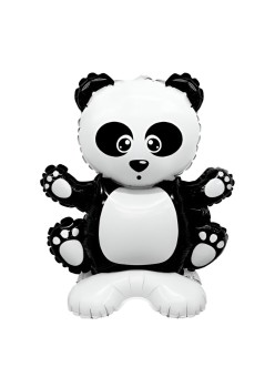 Balon din Folie Metalizata, Flippy, Figurine Animăluțe, Model Panda, 43x59cm, Ambalaj Individual, Pai Inclus, Umflare cu Aer sau Heliu, Alb Negru
