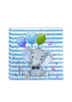 Set 20 de Servetele de Masa, Flippy, Imprimeu Elefant, din Hartie, 16.5 x 16.5 cm, Albastru