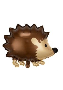 Balon din Folie Metalizata, Flippy, Figurine Animalute, Model Arici, 49x56 cm, Ambalaj Individual, Pai Inclus, Umflare cu Aer sau Heliu, Maro