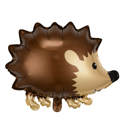 Balon din Folie Metalizata, Flippy, Figurine Animalute, Model Arici, 49x56 cm, Ambalaj Individual, Pai Inclus, Umflare cu Aer sau Heliu, Maro