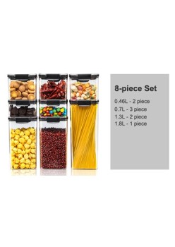 Set 8 Cutii depozitare pentru bucatarie, Flippy, 2x0.46 L, 3x0.7 L, 2x1.3 L, 1x1.8 L