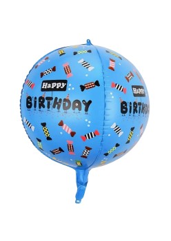 Balon din Folie Metalizata, Flippy, Figurine 4D, Model Happy Birthday, Tematica Aniversara Bombonele, 63x24 cm, Ambalaj Individual, Pai Inclus, Umflare cu Aer sau Heliu, Albastru