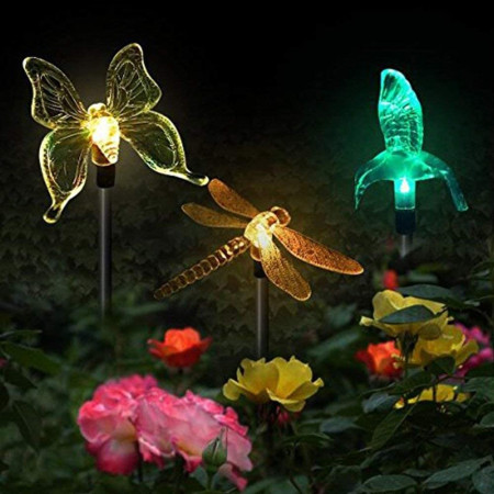 Set 3 Lampi Solare LED tip pasare-fluture-libelula, Inaltime 43 cm, Flippy, Multicolor