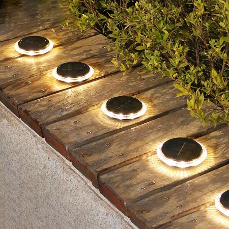 Lampa solara LED tip spot pentru gradina Flippy, 8 LED-uri, material ABS si Policarbonat, baterie 1.2V, 600mah, 12 x 13.5 cm, alb cald