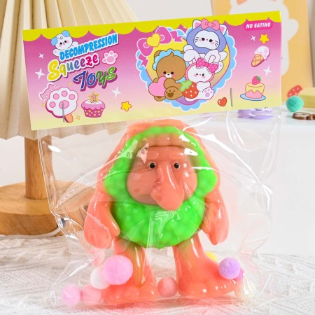 Jucarie Antistres Squishy, Flippy, Model Omul Pesterii, cu Revenire Lenta, din TPR, 12 x 11 x 3 cm, Multicolor