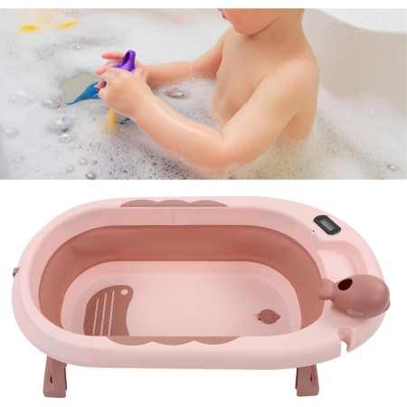 Cada Baie Pliabila pentru Copii 0-6 Ani – Roz, Cu Termometru, Perna Suport, Model Balena, 81.5 x 49 x 21.5 cm