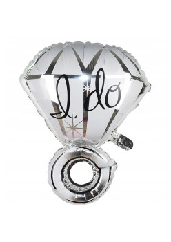 Balon din Folie Metalizata, Flippy, Figurina Inel de Logodna, Model Diamant, Tema Nunta, 60 cm, Ambalaj Individual, Pai Inclus, Umflare cu Aer sau Heliu, Alb
