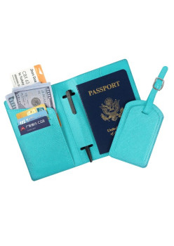 Portofel pentru Pasaport si Carduri, Flippy, 23x16 cm, 70g, din Piele PU, Suport Pix, Accesoriu Suport Eticheta, Unisex, Multifunctional, Bleu