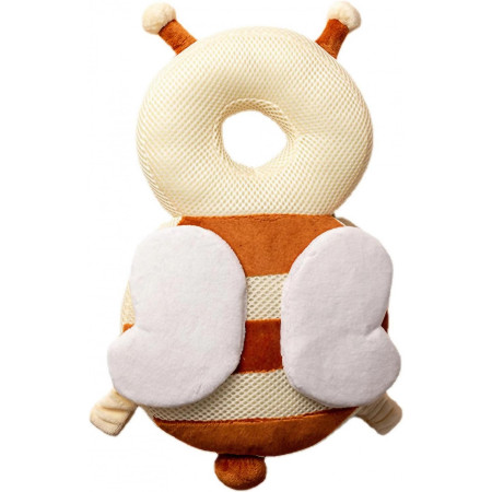 Pernă Rucsac BabyBee, Protecție pentru Cap, Tetieră cu Design Aerisit, Model Albinuță, 33x6x19 cm, 180 g, Maro/Bej