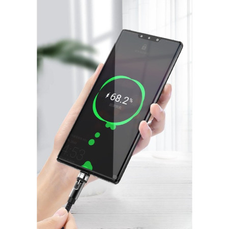 Cablu de incarcare magnetic 3 in 1 360 grade + 180 grade, 1 m, micro, type C, iPhone,  5 V, 2.1 A, Negru