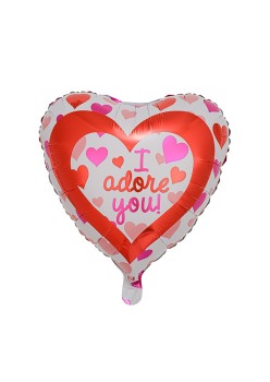 Balon din Folie Metalizată, Flippy, Forma de Inima, Model I Adore you, 45cm, Ambalaj Individual, Pai inclus, Umflare cu Aer sau Heliu, Rosu