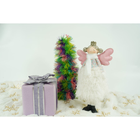 Ornament de Craciun ingeras, Flippy, alb, textil, 34 cm