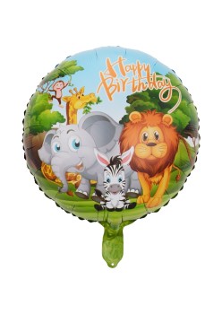 Balon din Folie Metalizata, Flippy, Mini Figurina Rotunda, Model Animalute, Happy Birthday, Tematica Aniversare, 45 cm, Ambalaj Individual, Pai Inclus, Umflare cu Aer sau Heliu, Multicolor