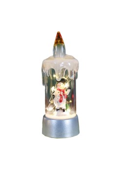 Decoratiune de Craciun tip Lumanare, Flippy, Lumanare de Cristal fara Fulgi de Zapada, Model Om de Zapada, Iluminare LED, 13 x 5 x 5 cm, Baza Gri, Transparent