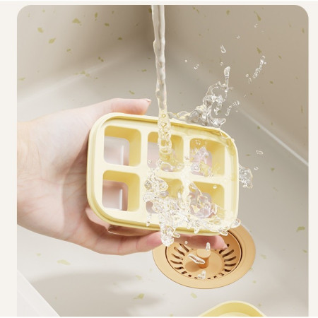 Forma pentru gheata cu presa Flippy, din silicon alimentar, 6 cuburi, caserola pentru depozitare, usor de folosit si curatat, 10.5 x 7.5 x 4.1 cm, galben