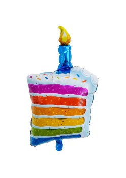 Balon din Folie Metalizata, Flippy, Model Prajitura cu Lumanare, 84x53 cm, Baloane Party, Ambalaj Individual, Pai Inclus, Umflare cu Aer sau Heliu, Multicolor