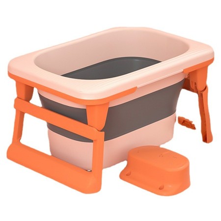 Cada Pliabila pentru Baie, Flippy, din PP+TPE, pentru Copii 0-6 Ani, cu Picioare, Suport de Sezut, Scurgere Etans, 80 x 52 x 42 cm, Portocaliu