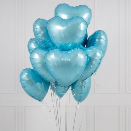 Set 3 Baloane din Folie Metalizata, Flippy, Figurina Inima, Tema Ziua Indragostitilor, 45 cm, Ambalaj Individual, Pai Inclus, Umflare cu Aer sau Heliu, Albastru/Argintiu