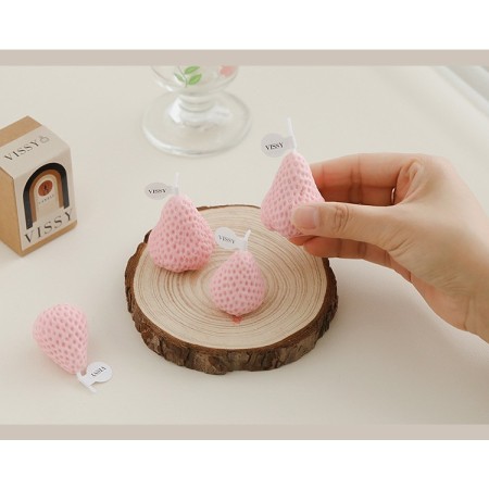 Set 4 Lumanari Parfumate, Flippy, Model Capsunici, Ardere 30 min, 52g, 6.3 x 6.3 x 3.8 cm, Roz