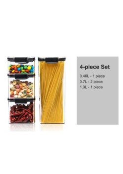 Set 4 Cutii depozitare pentru bucatarie, Flippy, 1x0.46 L, 2x0.7 L, 1x1.3 L