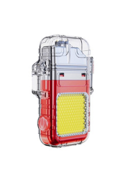 Lanterna Tip Breloc cu Bricheta, Flippy, Impermeabila, 3 Moduri Iluminare, 300 mAh, Incarcare USB-C, COB, Raza de Actiune 50 - 100 m, 7.4 x 4.9 x 1.7 cm, Rosu