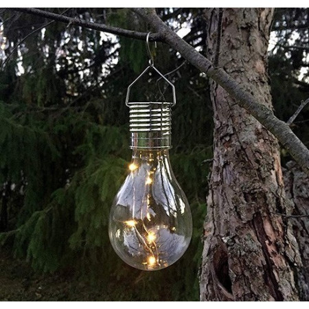 Lampa Solara LED Decorativa sub forma de Bulb, pentru exterior, suspendata, IP65, Ultron Transparent, lumina calda, Flippy